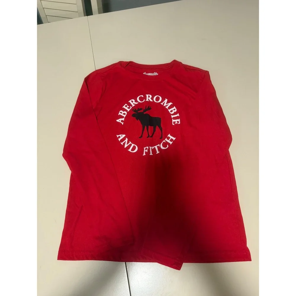 Abercrombie Kids Red Long Sleeve Sleep Shirt Moose Logo Pajama Top Size 15/16